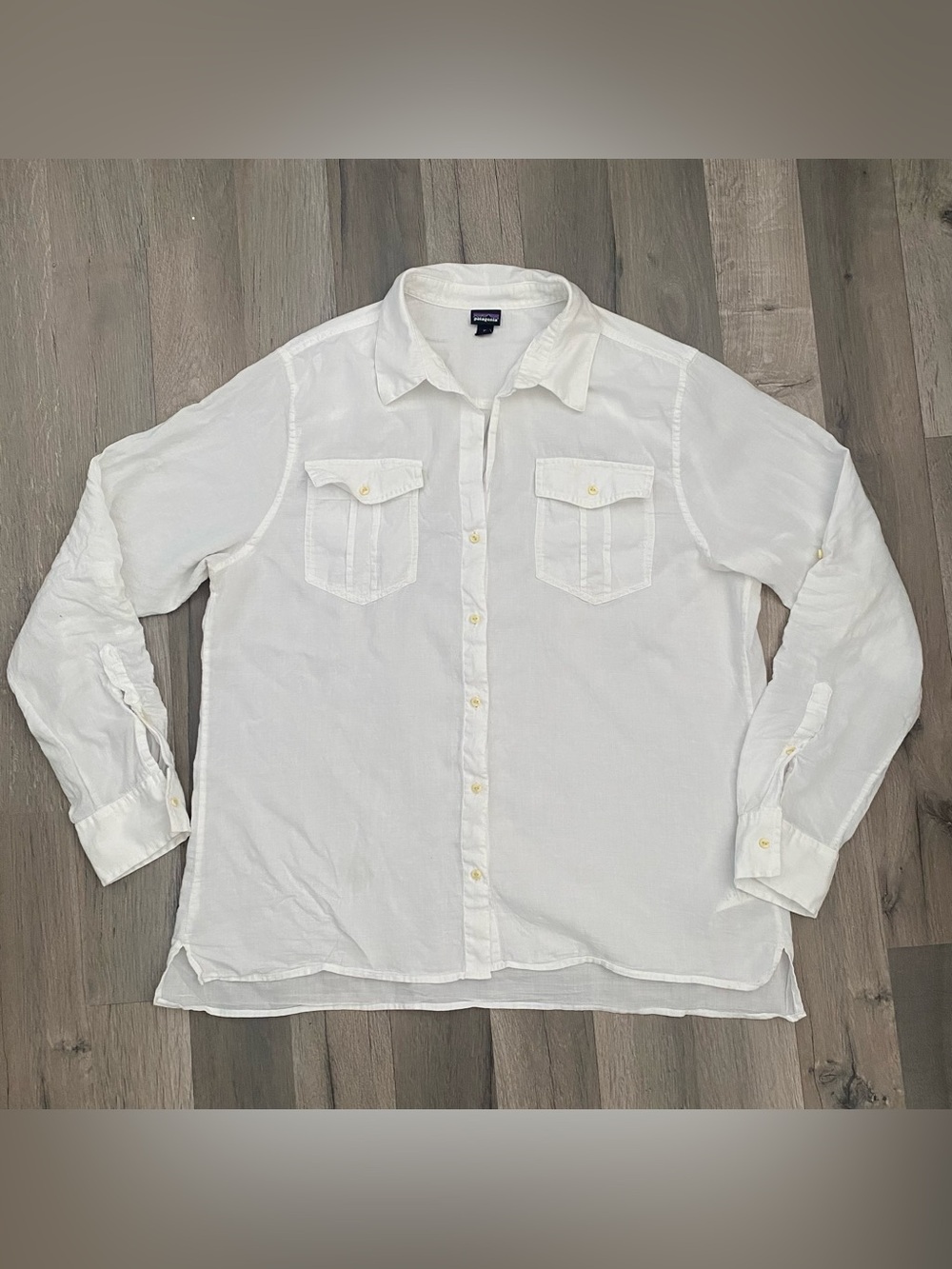 Patagonia White Sheer Lightweight Cotton Button Up Long Sleeve Hiking Outdoor Sh